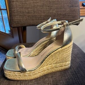 Stuart Weitzman Espadrille Wedge Sandal, Thin Strap Metallic